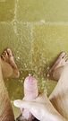 Shower solo uncut big dick masturbation come close up