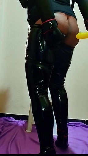 Latex leather Fursuiter Play With dick..