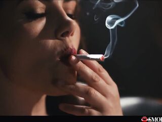 Valentina Nappi Smokin' Cigarette - Hot Italian Angel with Red Lipstick Prepares for Oral job & Tugjob
