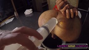 Piss and big amount of water enema inside big ass Thai femboy