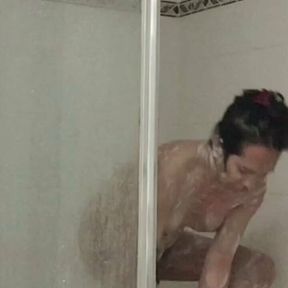 asian shemale play her cockin the shower