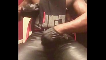 Black Dad Leather Jeans &amp_ Gloves BBC Rubbing to Ejaculation
