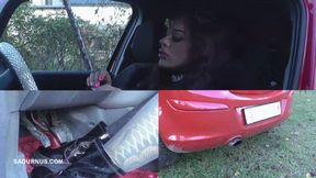Mistress Cleo steps on the gas pedal and smokes Picture in picture All camer wmv