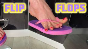 Flip Flop purple slippers, Dangling and Worshipping nail polish toes 1080