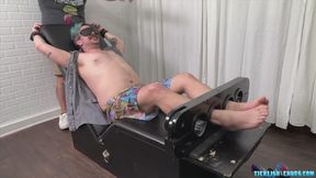 Construction Worker Mattie Tries Tickling in the Tickle Chair While Matt Strips Him of His Shirt and Shoes Pt2