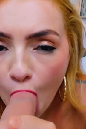Blonde Swallows Rubber Cock and Gags Hard