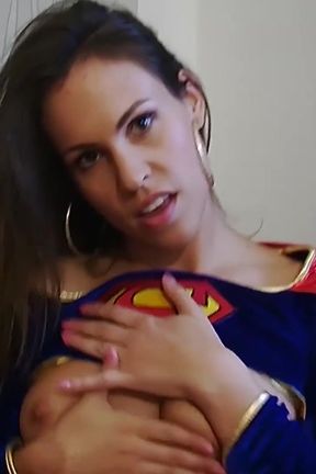 Hot babe in supeman outfit masturbates hard