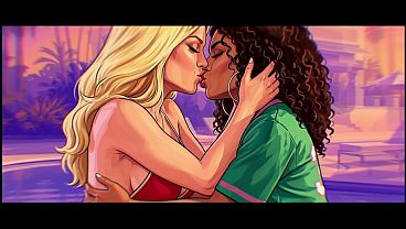 Grand theft auto V/VI cover girls lesbian kissing (AI generated)