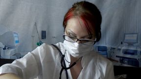 Doctor eating in medical mask and gloves