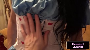 Smalltitted femboi stroking her cock
