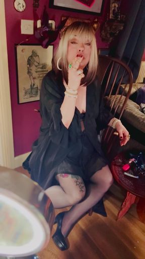 Nylon Clad Mature Tina Snua Smoking A Cigarette For You - Smoker Pantyhose Sheer High Heels