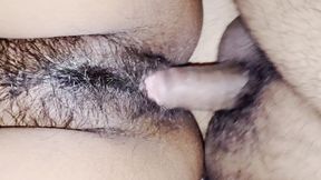 My husband fucking my hairy pussy with his small dick