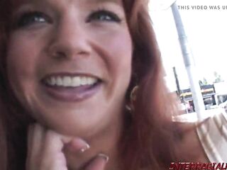 Engaged redhead cheats with giant ebony rod