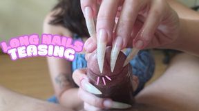 Teasing him with my long nails and soft hands, he cannot resist it!! So much pleasure!