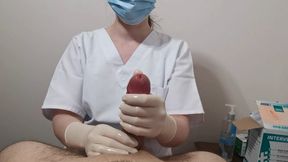 All in white nurse gloves handjob
