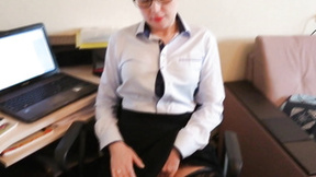 Office girl in stockings pleasures herself passionately