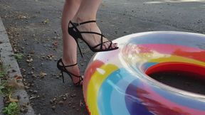 inflatable crush by high heels, high heels crush inflatable mattress, shoes crush inflatable