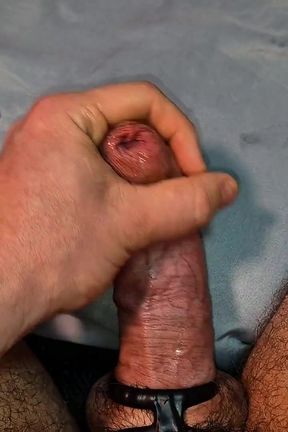 Close-up Wet Stroking with Tight Uncut Foreskin and Heavy Precum Dripping