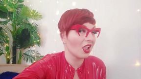 Red PVC Catsuit Destroyed by German Mistress Dirty Talk Humiliation