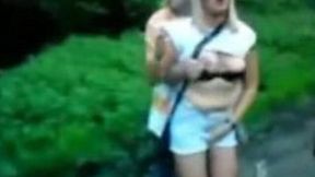 Skanky blonde Scottish girlfriend fucked in public