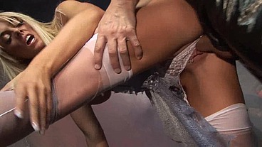 Stacey Saran Pulls Her Panties Aside To Fuck A Masked Stranger