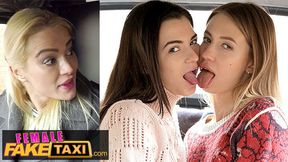 Three lustful vixens indulge in raunchy ride-share romp with vibrators and vibrational thrills.