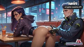 Neuro Angels: Wet Cybernetic Lover in Neon Rain Cafe Date