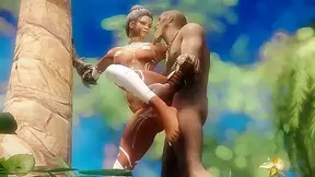 Tribal chieftain gets her tattooed body fucked doggy style on the beach