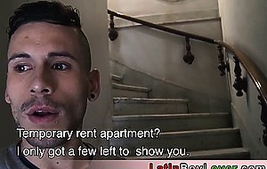 Amateur latin gay teen Juande leases a room on a big cock