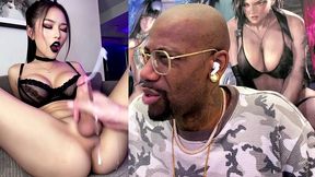 goth asian babe gets her hard girl cock jerked off until she cums all over, ai generated