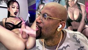 goth asian babe gets her hard girl cock jerked off until she cums all over, ai generated