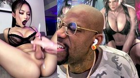 goth asian babe gets her hard girl cock jerked off until she cums all over, ai generated