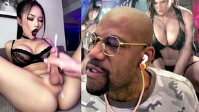 goth asian babe gets her hard girl cock jerked off until she cums all over, ai generated