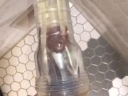 Fucking my wall mounted Clear Fleshlight in the Public Shower, double barrel fucked with a BBC Dildo