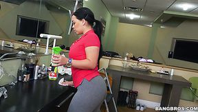 Gorgeous and sexy latina working in the studio also got beautiful goodies