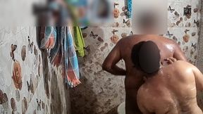 Indian Husband & Wife Bathing Together Naked in Bathroom