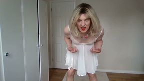 White see-through babydoll and nude pantyhose