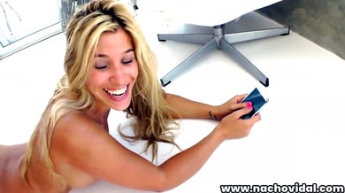 Carol Ferrer gags on Nacho Vidal's cock while fingering her wet pussy in raw gonzo style