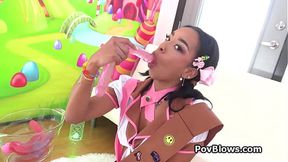 Ebony beauty flaunts her mouth skills on dildos and Scott's cock&#x1F346;