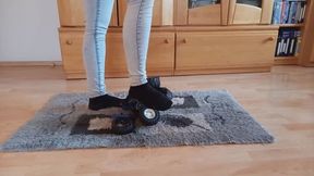 Michelle crushing a tractor