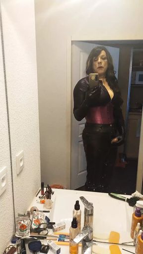 Handjob in Leather Jumpsuit