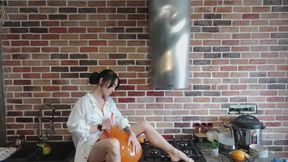 Mishel sit pop and blow to pop in kitchen