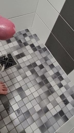 massiv cumshot in public shower in Germany   Clip 1