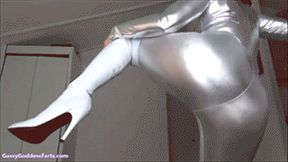 * 854x480p * + Shiny Catsuit Boots & Farting Cock Tease -MP4