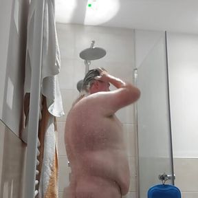 Fat faggot goes short shower