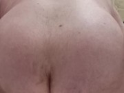 white kiwi bear from NZ puts a cucumber in his ass.