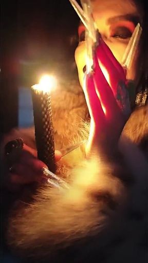 A Gothic Witch Seduces You During a Winter Snowstorm with Her Black Magic Rituals, Long Nails and Fur.