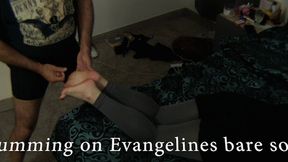 Cumming on Evangelines Bare Feet 12