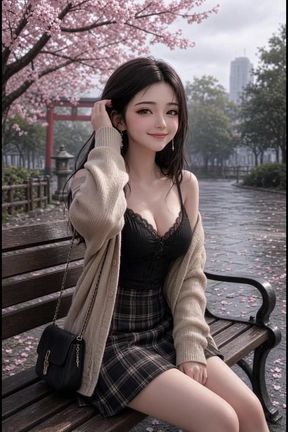 3d anime asian on park bench in japan
