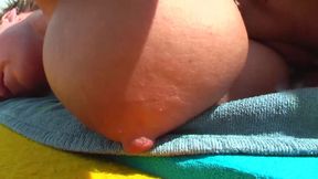 Blonde mature with big boobs riding dick outdoors